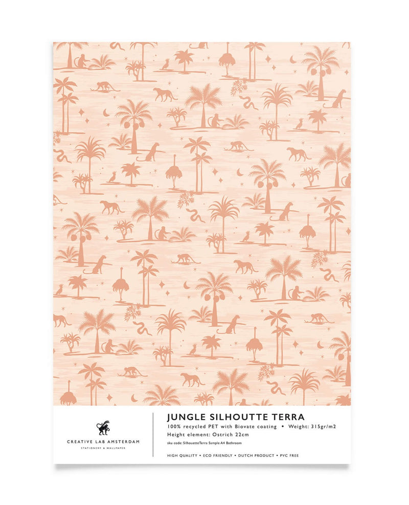 Creative Lab Amsterdam badkamer behang Jungle Silhouette Pink Bathroom Wallpaper Sample