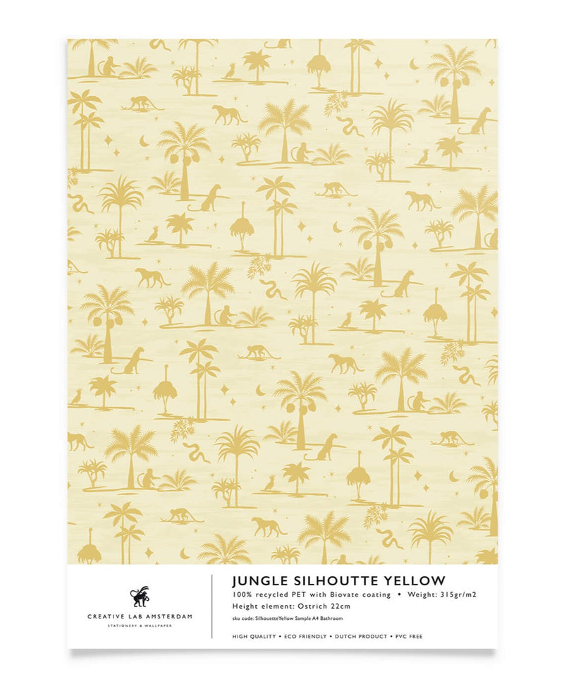 Creative Lab Amsterdam badkamer behang Jungle Silhouette Yellow bathroom wallpaper sample