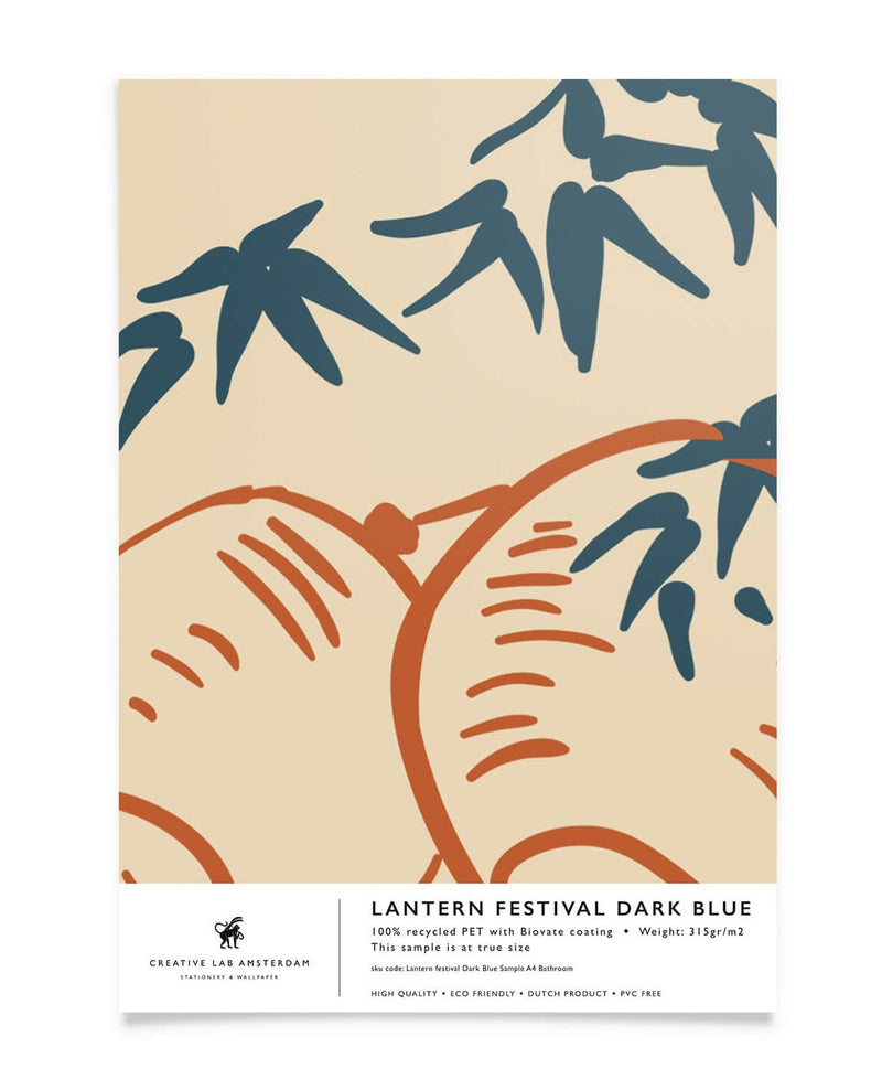 Creative Lab Amsterdam badkamer behang Lantern Festival Dark Blue bathroom wallpaper sample