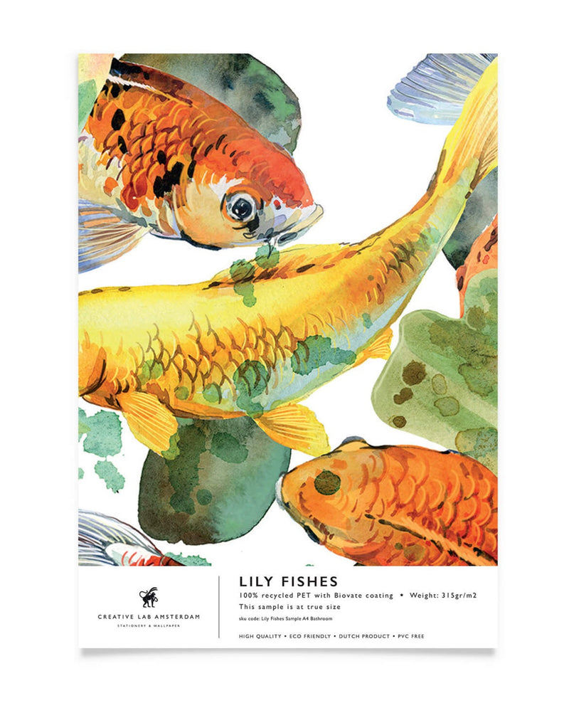 Creative Lab Amsterdam badkamer behang Lily Fishes bathroom Wallpaper sample