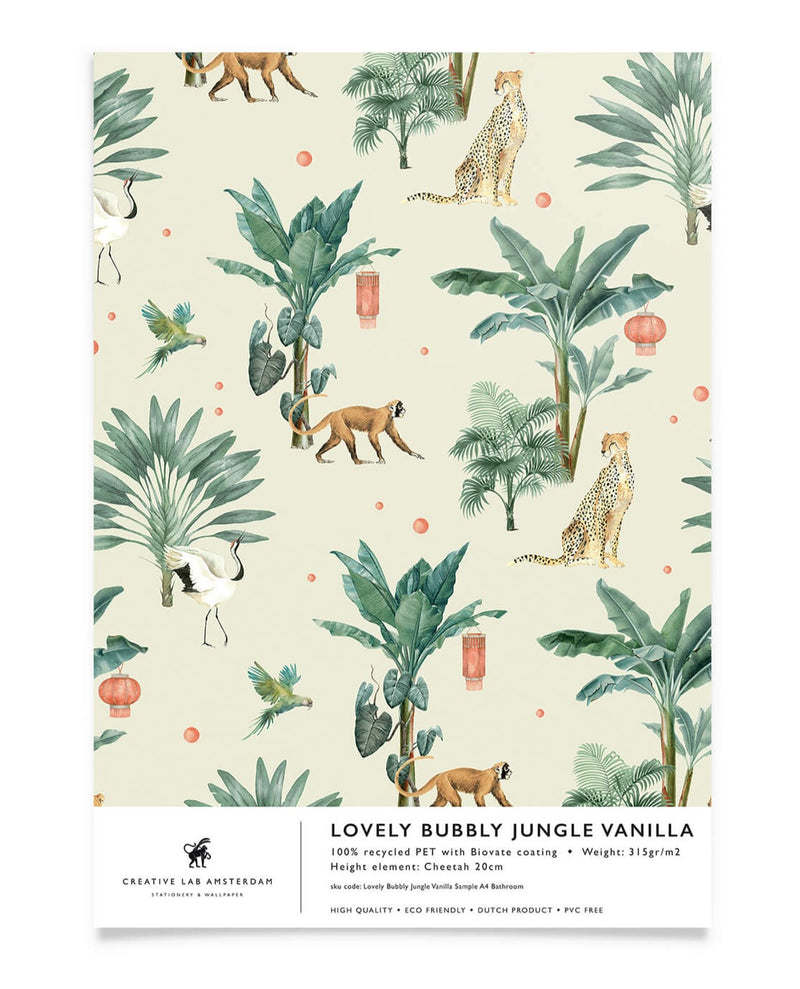 Creative Lab Amsterdam badkamer behang Lovely Bubbly Jungle Vanilla bathroom wallpaper sample