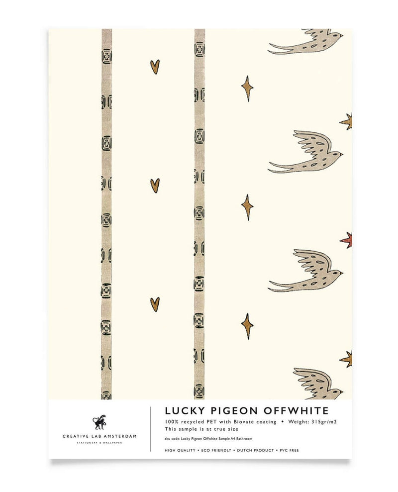 Creative Lab Amsterdam badkamer behang Lucky Pigeon Offwhite bathroom wallpaper sample