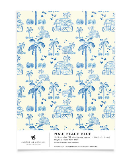 Creative Lab Amsterdam badkamer behang Maui Beach Blue bathroom Wallpaper sample