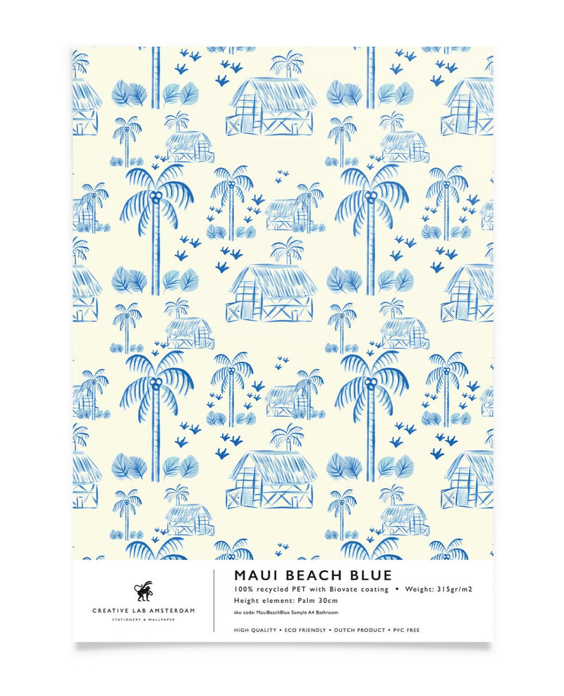 Creative Lab Amsterdam badkamer behang Maui Beach Blue bathroom Wallpaper sample