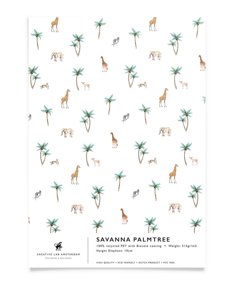 Creative Lab Amsterdam badkamer behang Savannah Palmtree bathroom wallpaper sample