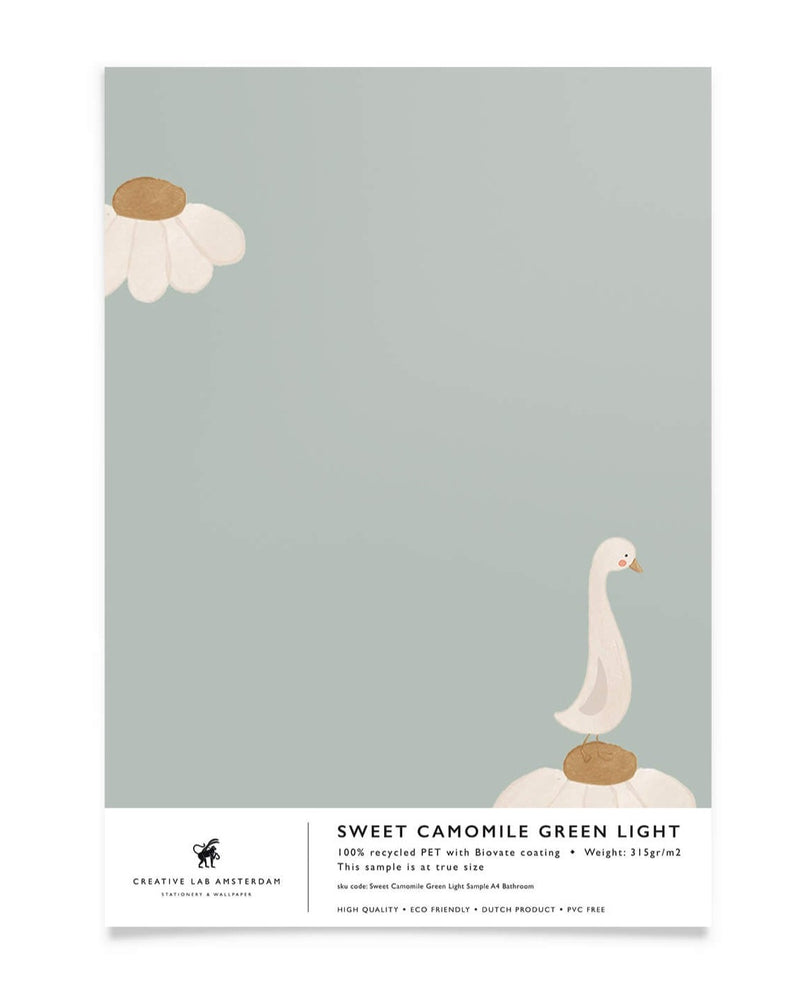 Creative Lab Amsterdam badkamer behang Sweet Camomile Green Light bathroom wallpaper sample