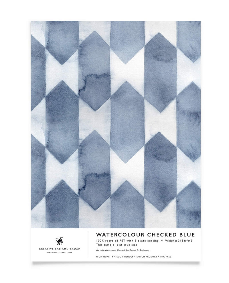 Creative Lab Amsterdam bathroom wallpaper Watercolour Checked Blue badkamer behang sample