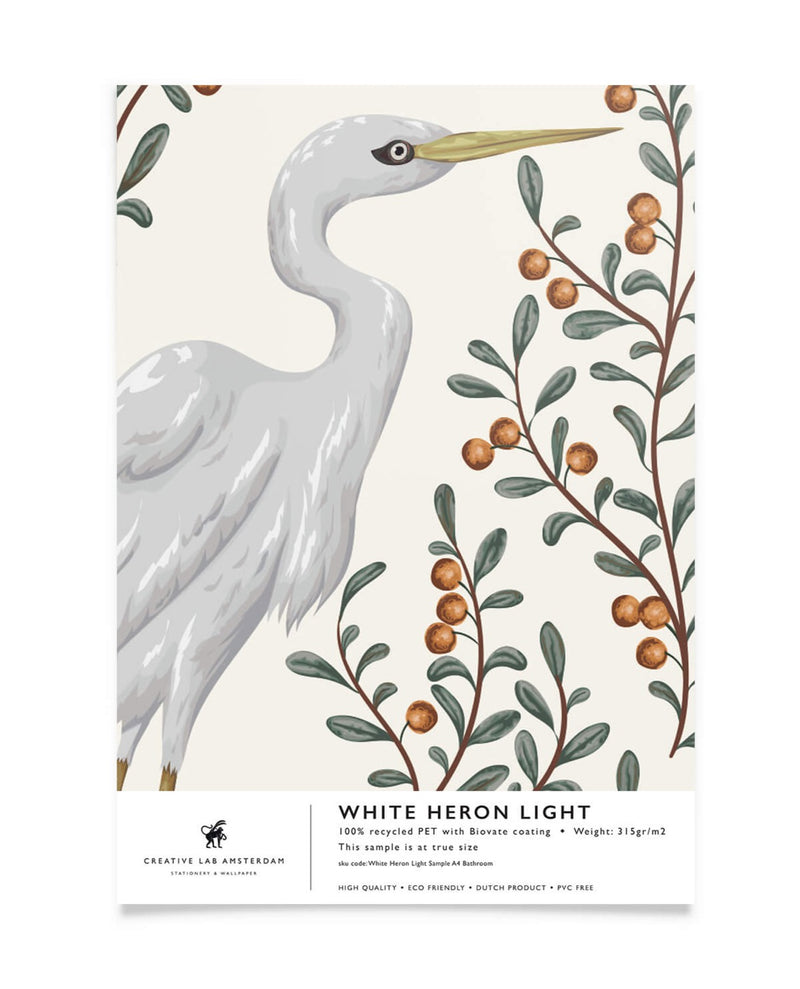 Creative Lab Amsterdam badkamer behang White Heron bathroom Wallpaper Light sample