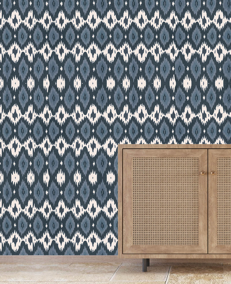 Deia Ikat Blue Wallpaper