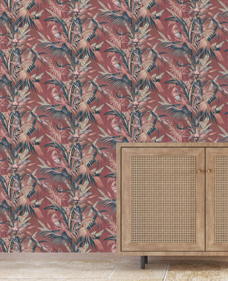 Vintage Feathers Pink Wallpaper Sample
