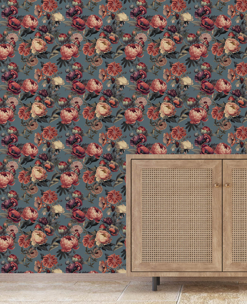 Peony Blue Wallpaper Sample