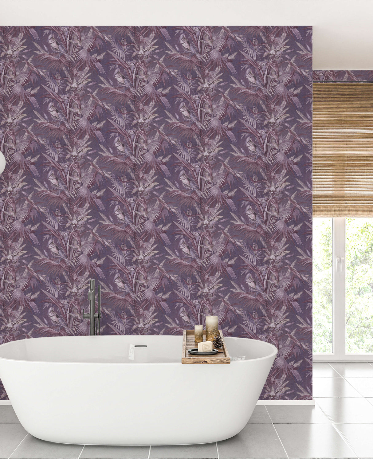 Vintage Feathers Purple Wallpaper