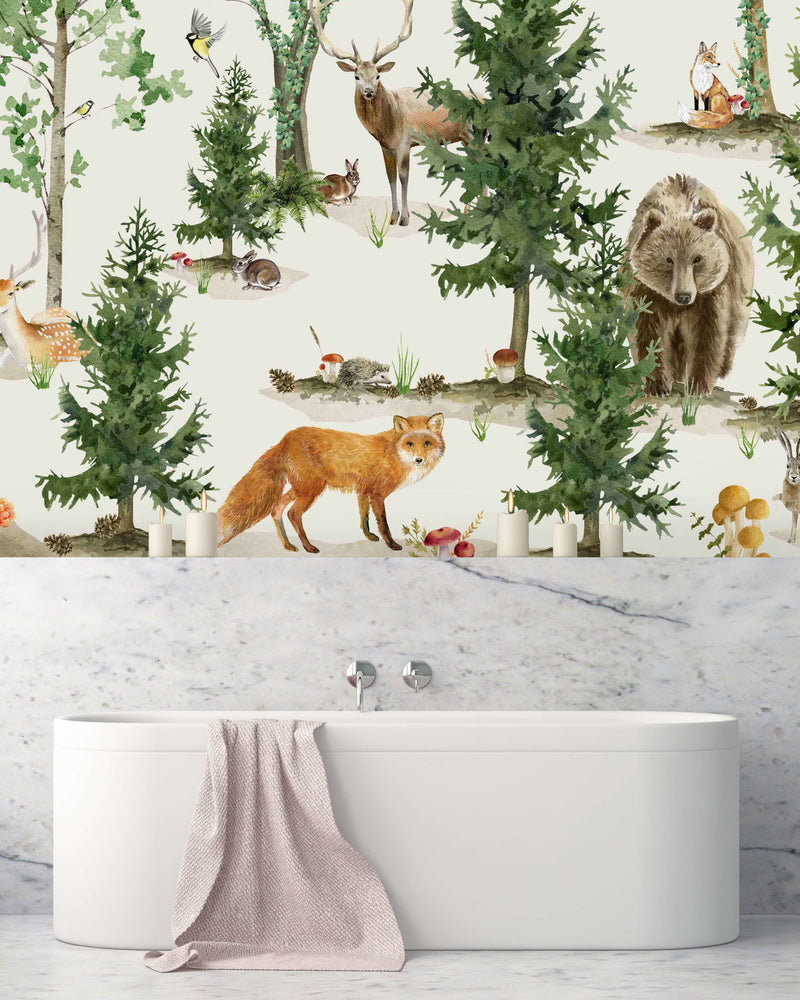 Creative Lab Amsterdam bathroom wallpaper Forest Life badkamer behang
