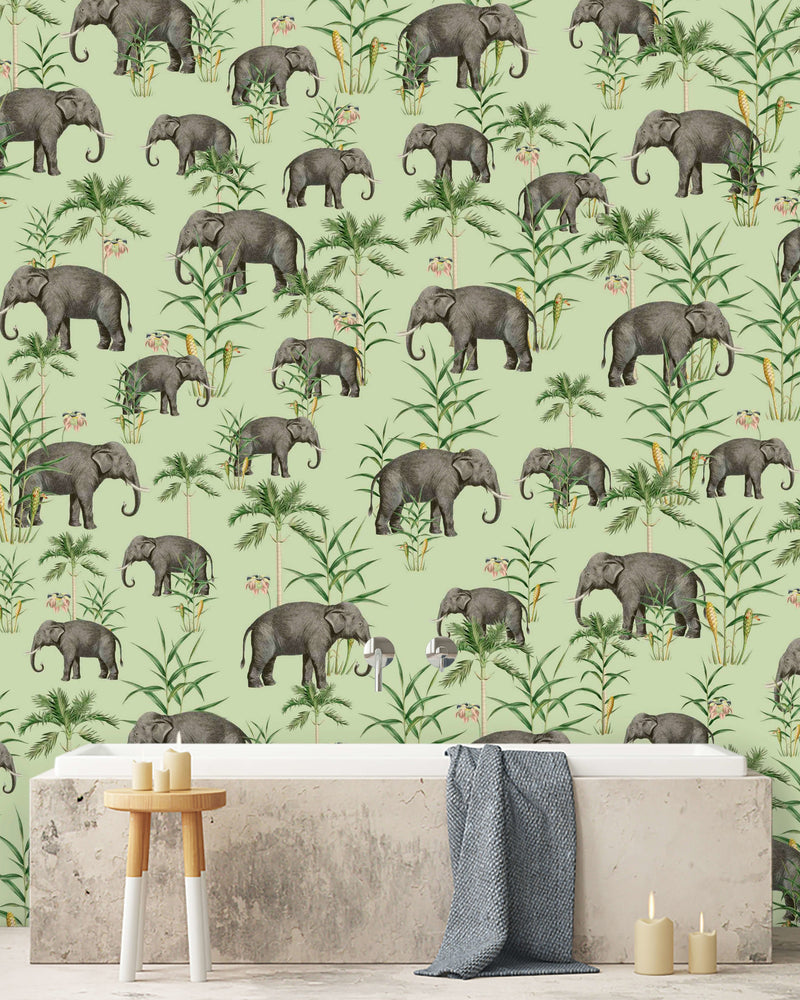 Creative Lab Amsterdam badkamer behang Oscar the Elephant Green bathroom Wallpaper