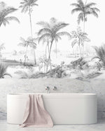 Creative Lab Amsterdam badkamer behang Exotic palms - Black & White bathroom Wallpaper