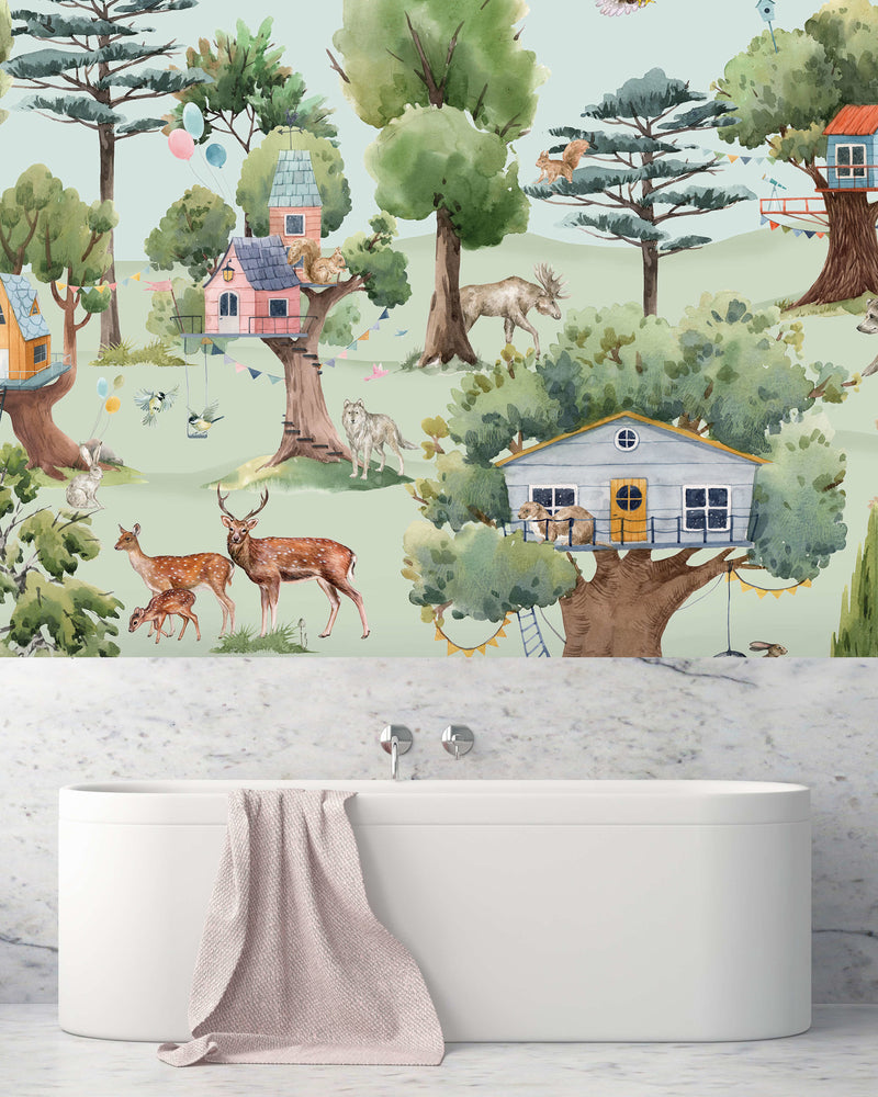 Creative Lab Amsterdam badkamer behang Treehouse in the Forest bathroom Wallpaper