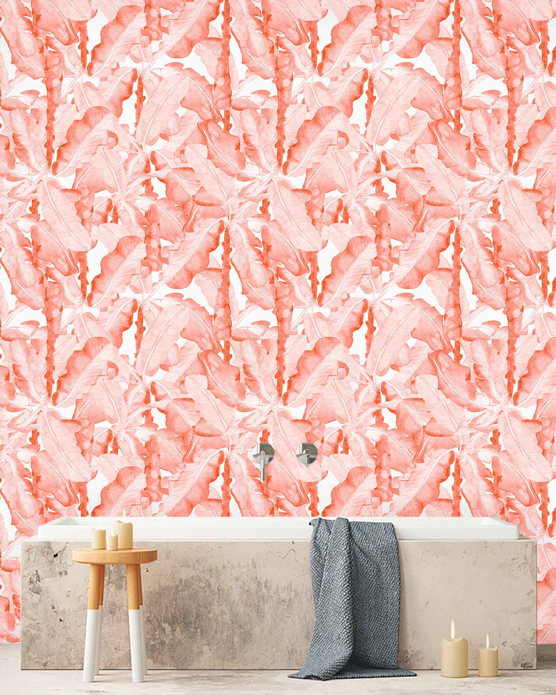 Creative Lab Amsterdam badkamer behang Banana Leaves Watercolor Pink bathroom wallpaper