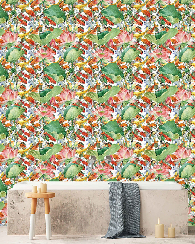 Creative Lab Amsterdam badkamer behang Lily Fishes bathroom Wallpaper