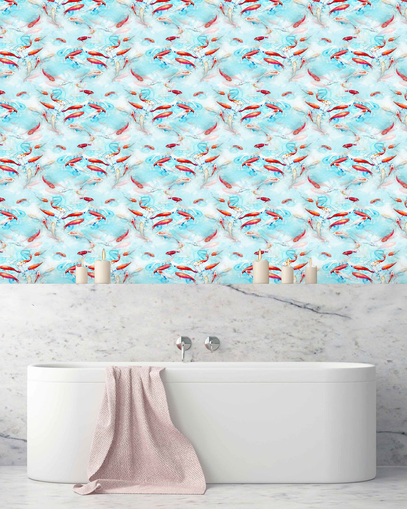 Creative Lab Amsterdam badkamer behang Fishes Blue bathroom Wallpaper