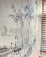 Creative Lab Amsterdam behang cirkel Exotic palms - Black & White Wallpaper circle detail