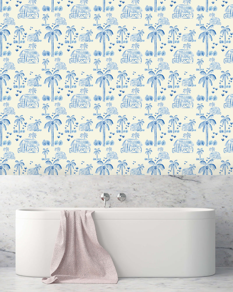 Creative Lab Amsterdam badkamer behang Maui Beach Blue bathroom Wallpaper