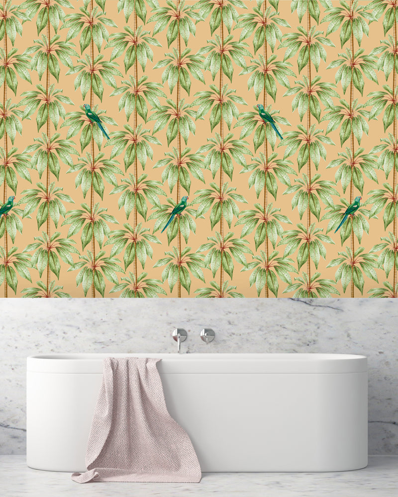 Creative Lab Amsterdam badkamer behang Canary Club Orange bathroom Wallpaper