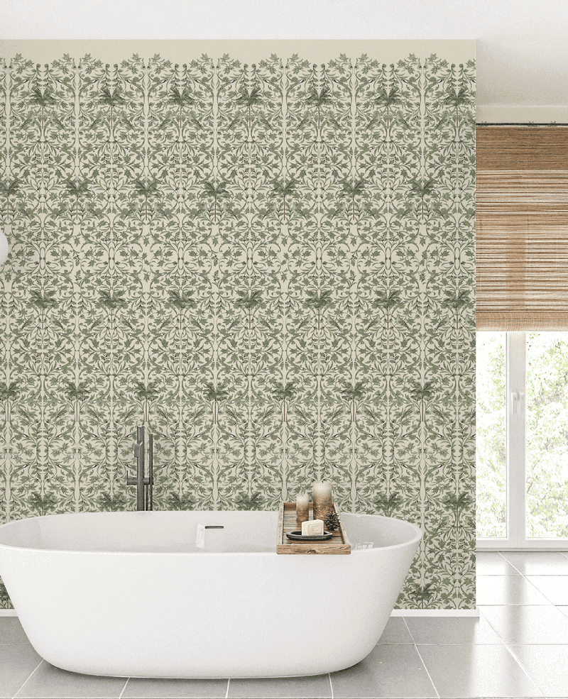 Creative Lab Amsterdam badkamer behang Celestial Palm Green bathroom wallpaper