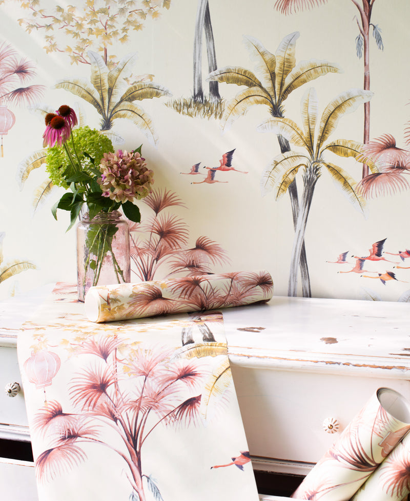 Oriental Flamingo Flight wallpaper by Creative Lab Amsterdam