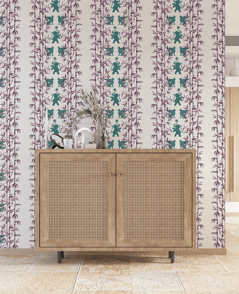Creative Lab Amsterdam behang Eclectic Bamboo Purple Turquoise wallpaper