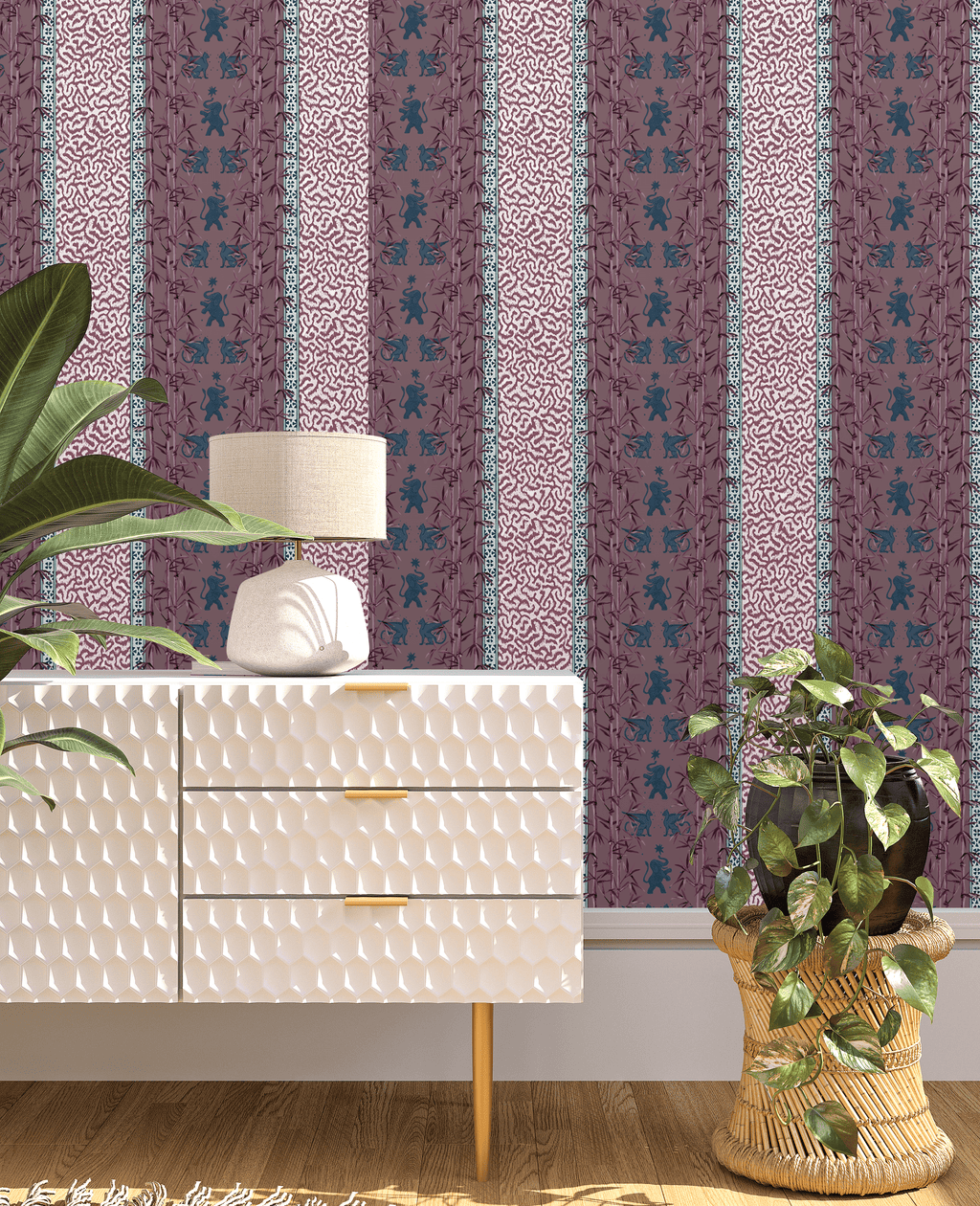 Creative Lab Amsterdam behang Eclectic Bamboo Ribbon Burgundy Wallpaper