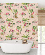 Creative Lab Amsterdam behang Floral Festival Pink wallpaper bathroom