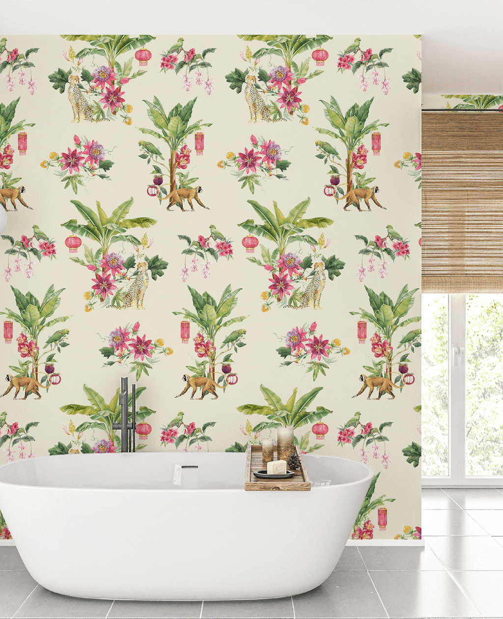 Creative Lab Amsterdam badkamer behang Floral Festival Vanilla bathroom wallpaper