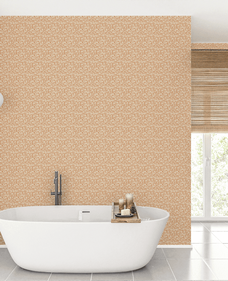 Creative Lab Amsterdam badkamer behang Flower Shower Dusty Orange bathroom Wallpaper