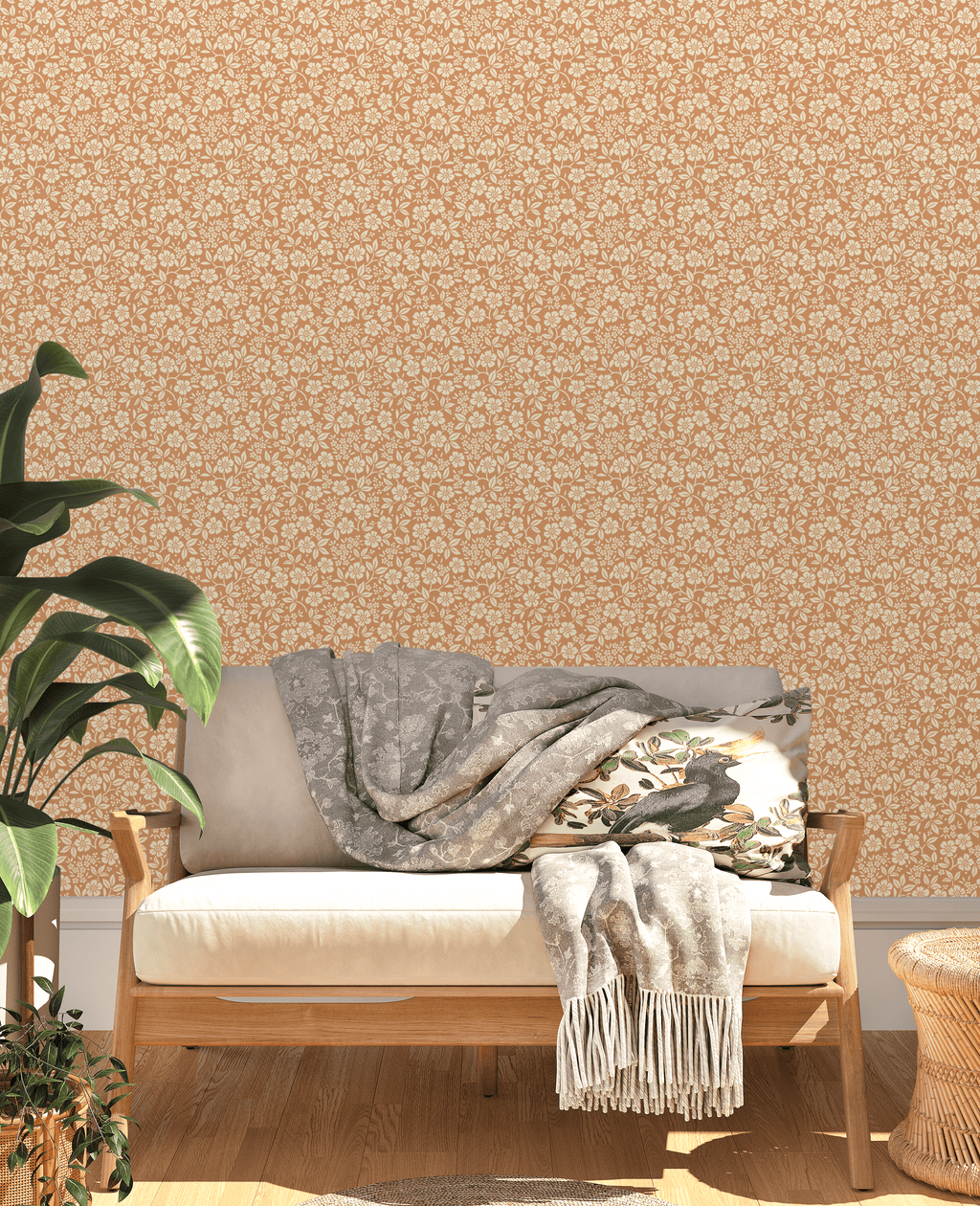 Creative Lab Amsterdam behang Flower Shower Dusty Orange Wallpaper