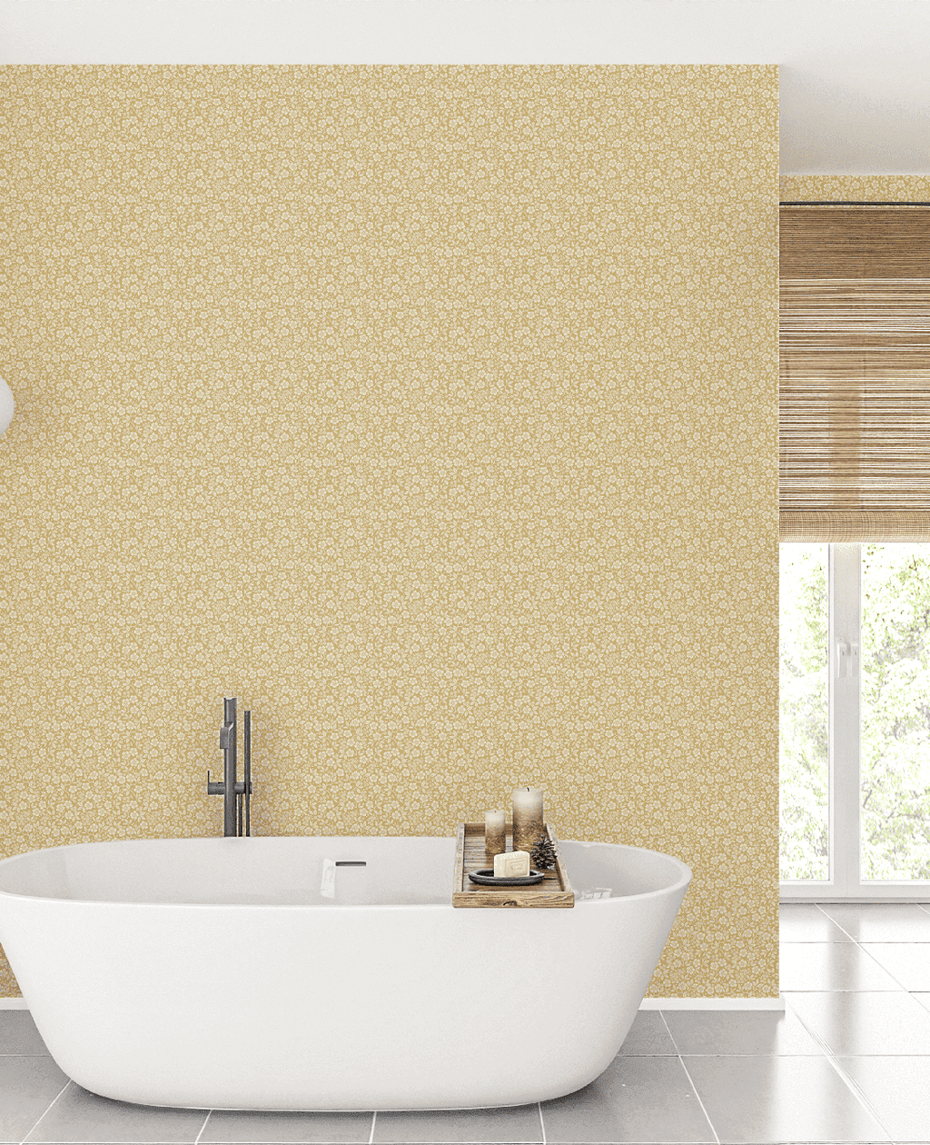 Creative Lab Amsterdam badkamer behang Flower Shower Yellow bathroom wallpaper