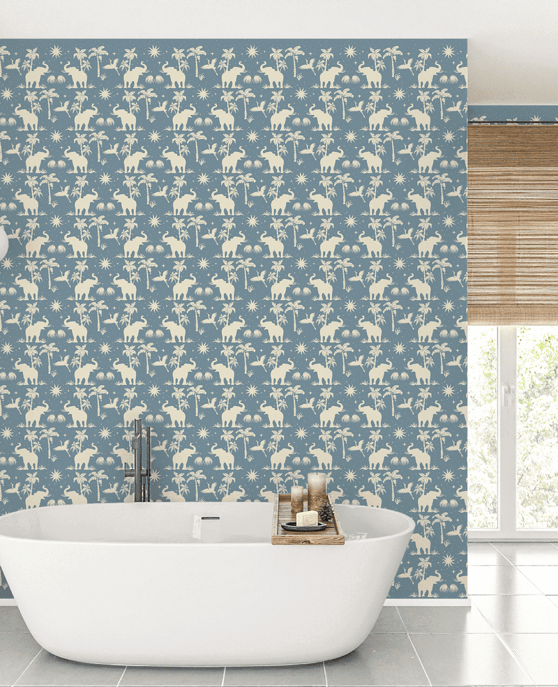 Generous Jungle Blue bathroom wallpaper sample