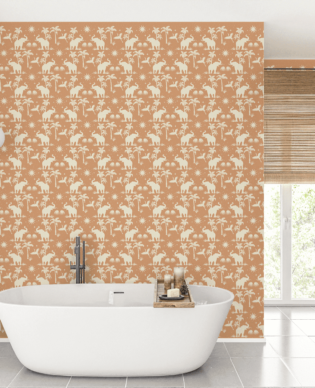 Creative Lab Amsterdam badkamer behang Generous Jungle Dusty Orange bathroom wallpaper