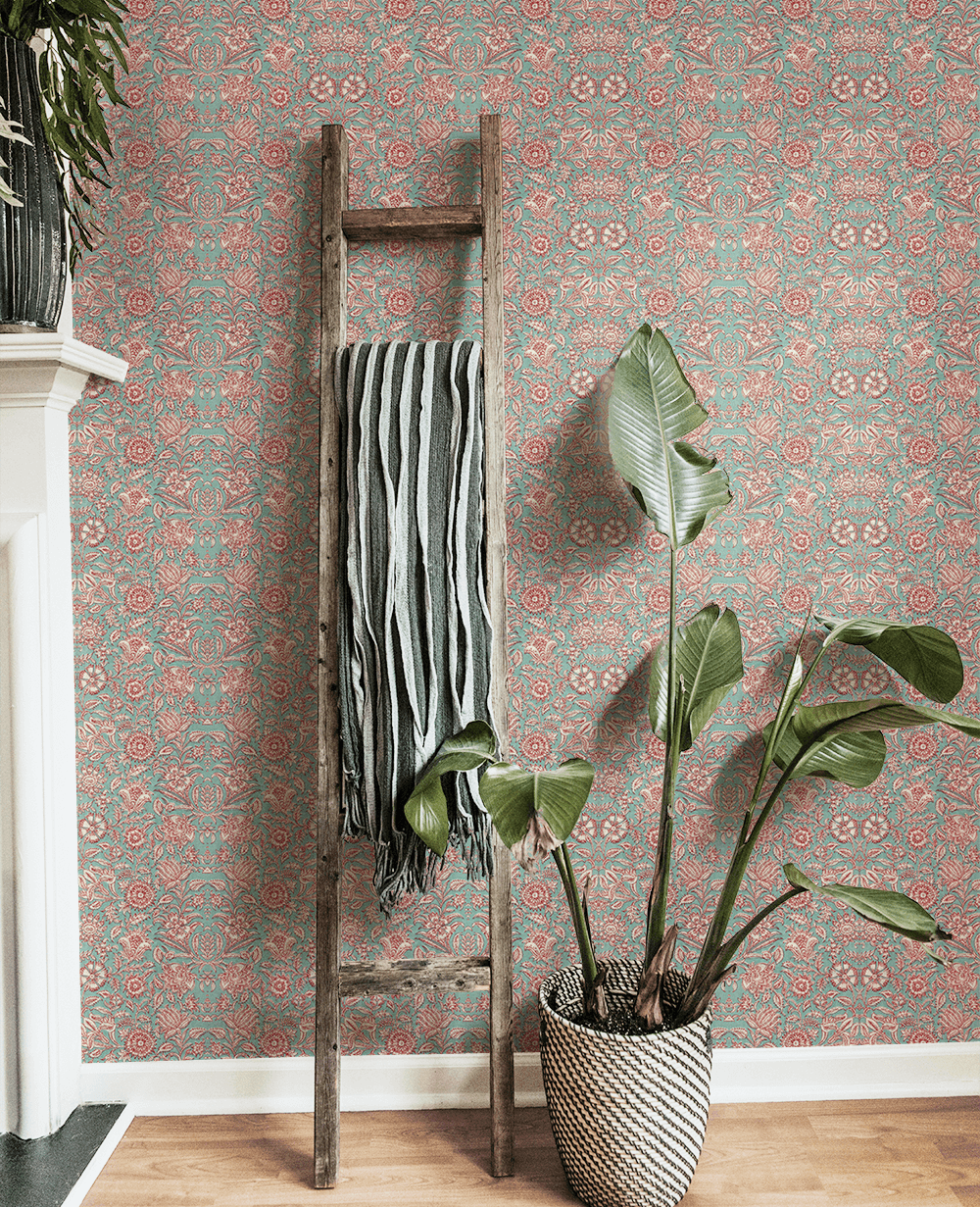 Creative Lab Amsterdam behang Indian Flower Turquoise wallpaper
