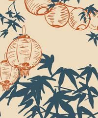 Creative Lab Amsterdam behang Lantern Festival Dark Blue Wallpaper detail