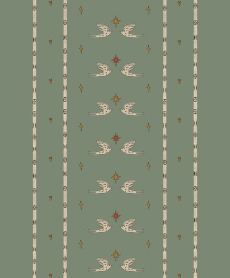 Creative Lab Amsterdam behang Lucky Pigeon Olive Green wallpaper detail