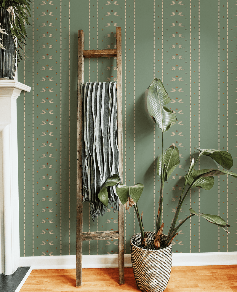 Creative Lab Amsterdam behang Lucky Pigeon Olive Green wallpaper