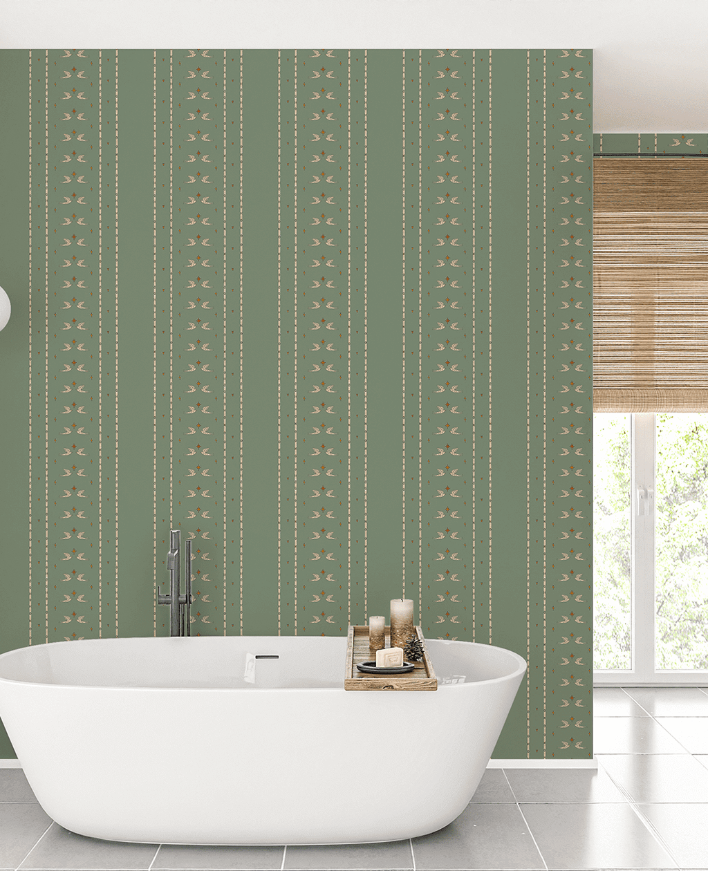 Creative Lab Amsterdam badkamer behang Lucky Pigeon Olive Green bathroom wallpaper