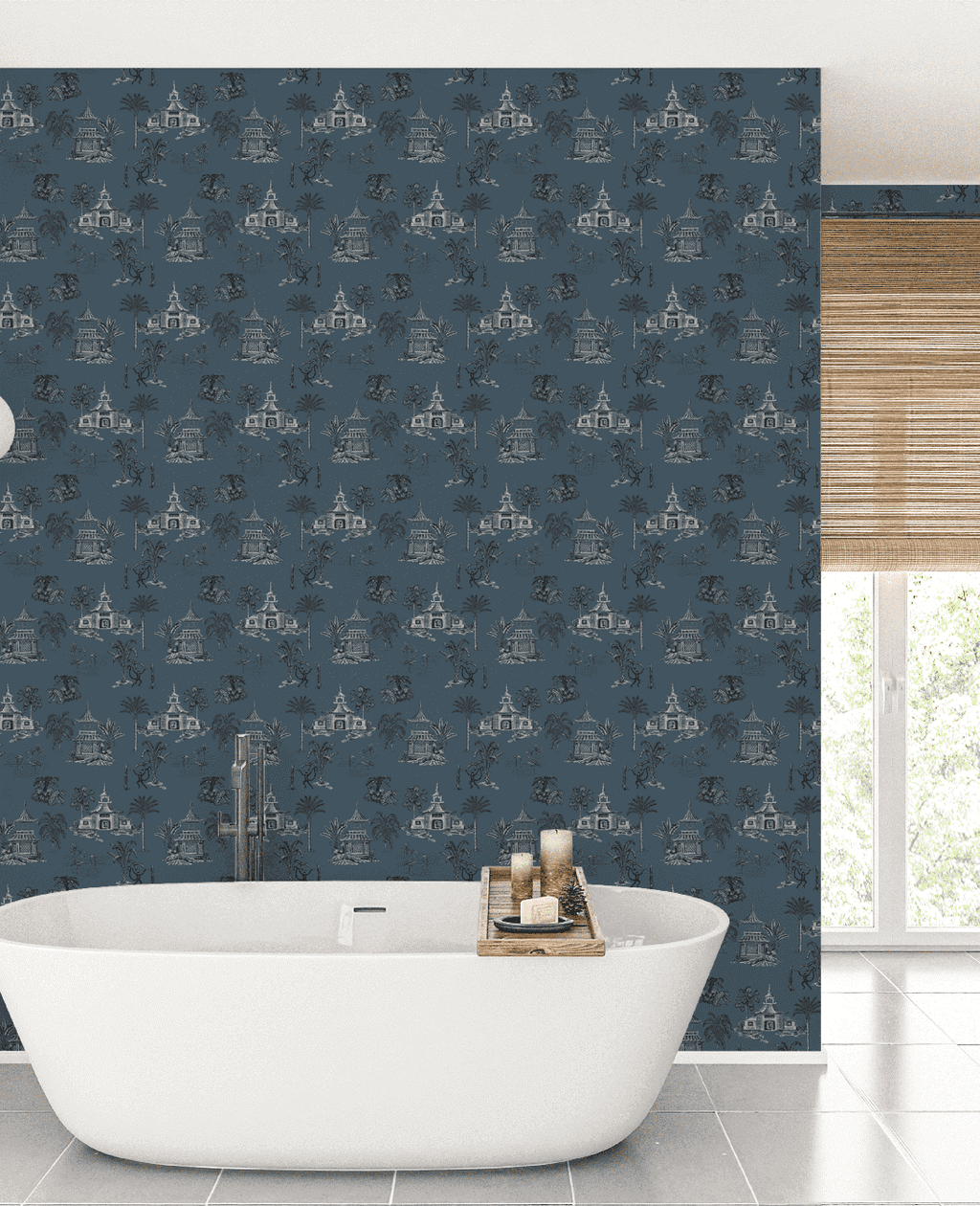Creative Lab Amsterdam badkamer behang Oriental Teahouse Blues Blue bathroom Wallpaper