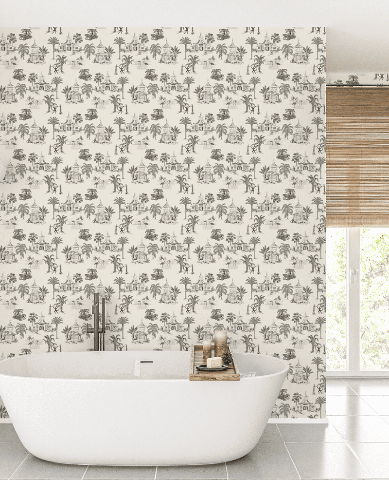 Creative Lab Amsterdam behang Oriental Teahouse Offwhite bathroom wallpaper