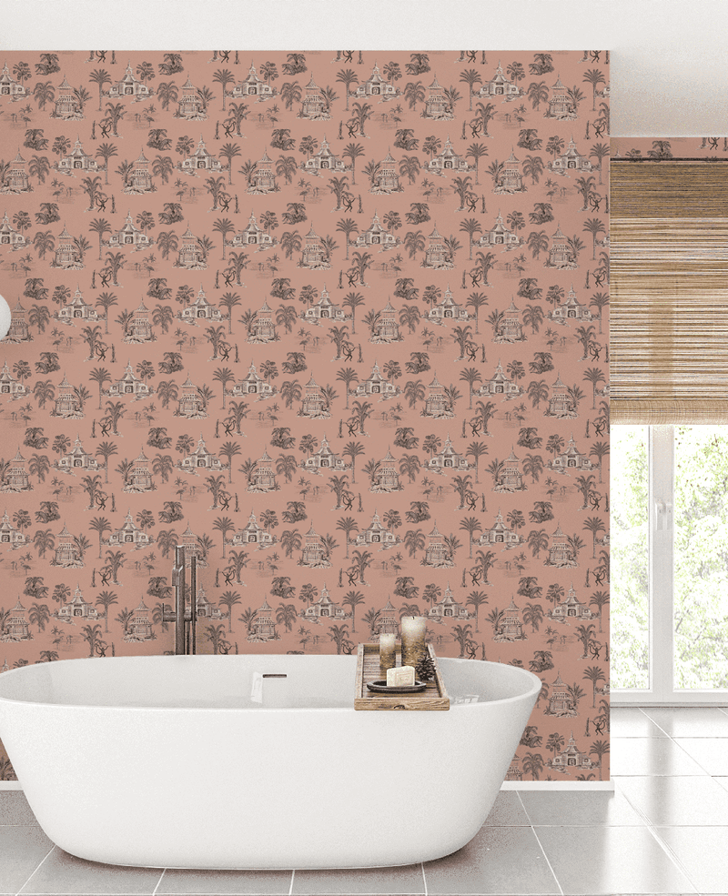 Creative Lab Amsterdam badkamer behang Oriental Teahouse Terra Pink bathroom wallpaper