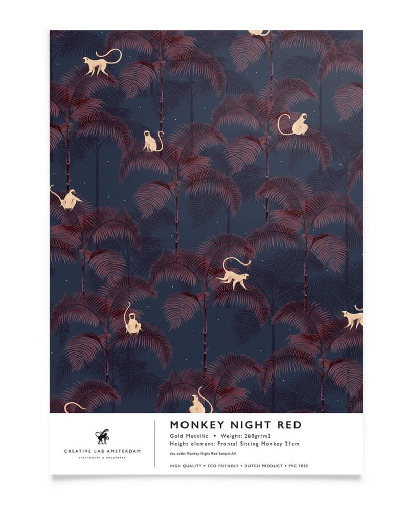 Creative Lab Amsterdam behang monkey night red golden wallpaper sample 