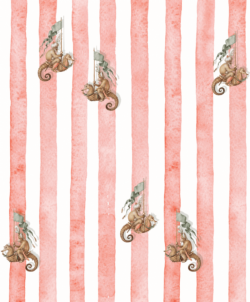 Creative Lab Amsterdam behang Seahorse Riders Red Wallpaper detail