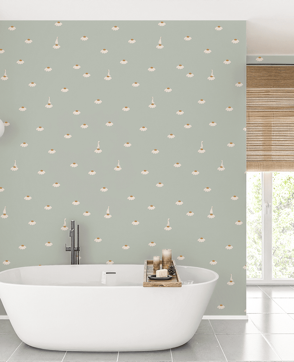 Creative Lab Amsterdam badkamer behang Sweet Camomile Green Light bathroom wallpaper