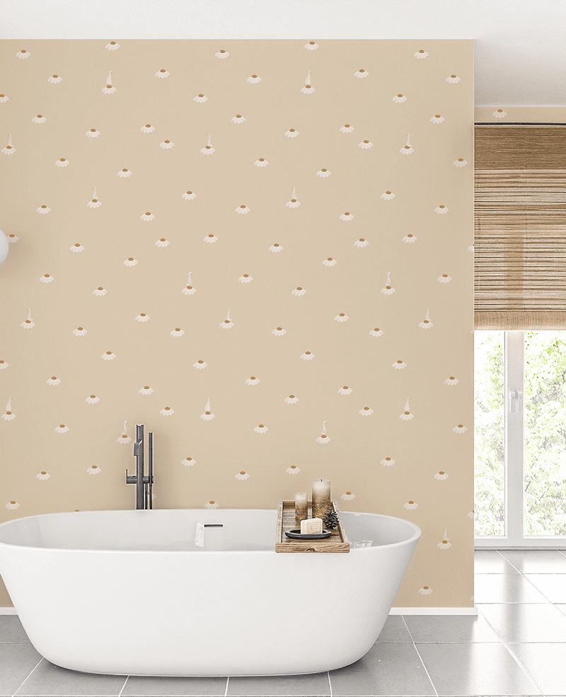 Creative Lab Amsterdam badkamer behang Sweet Camomile Soft Almond bathroom wallpaper