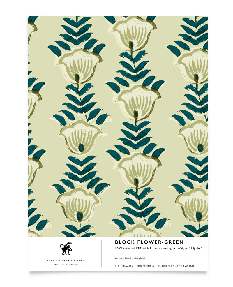 Block Flower Green Wallpaper Sample